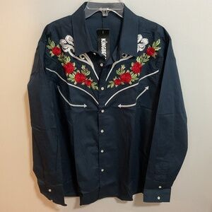 NWT Kingbega Embroidered Cowboy Buttonfront Shirt, Medium